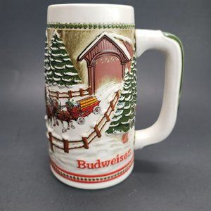 Budweiser Beer Stein 1984 Winter Limited Edition Mug Hitch Covered Bridge Pd50